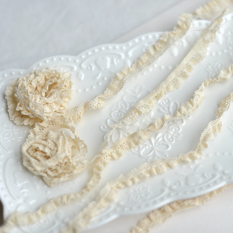 

Кукольная одежда, аксессуары «сделай сам», Ширина 1,5 см, кружево, бежевая эластичная хлопковая нить