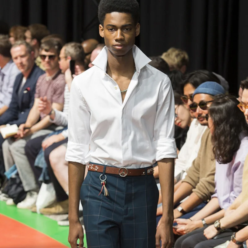 

shirt Men's casual European and American high-end summer new base slimming large size solid color nine-point sleeve shirt t