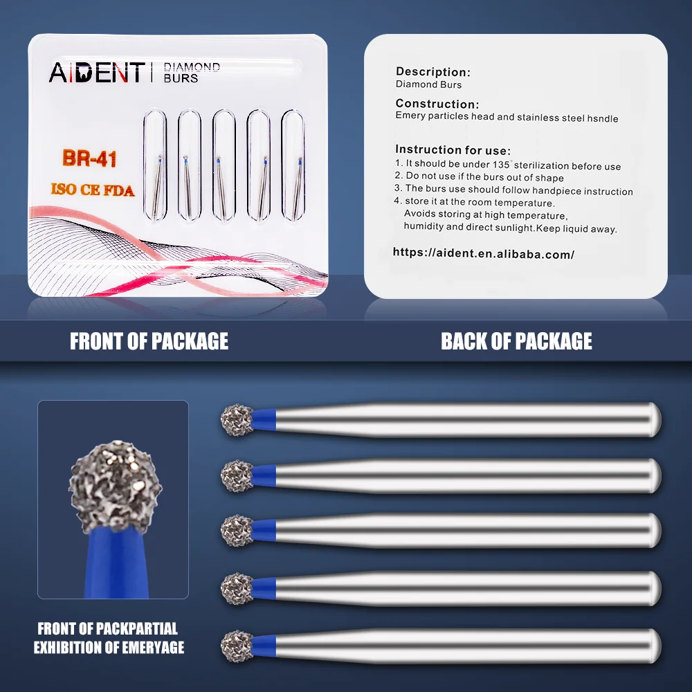 

Dental Diamond Burs BR-41 FG Burs 50pcs/10 Packs Air Rotor Turbine Handpiece Teeth Polishers
