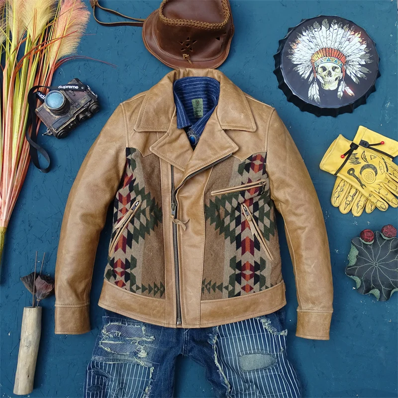 

Free shipping.2021 popular new brown leather jacket.men cheap Vintage style Spliced cowhide coat.rider fashion leather cloth