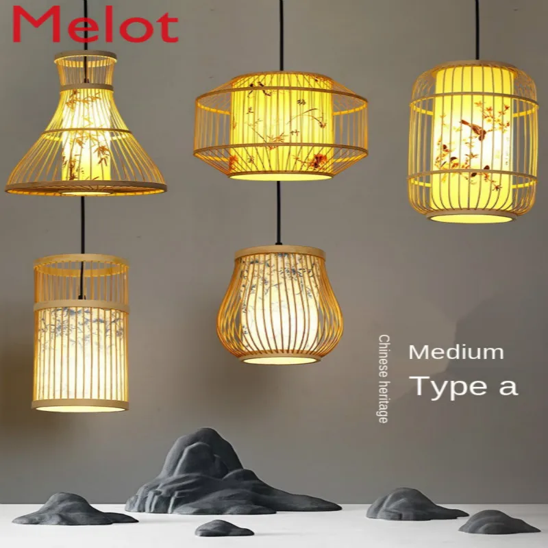 

Бамбуковая люстра в стиле Дзен, лампа в китайском стиле для ресторана, столовой, чайной комнаты, лампа в старинном стиле