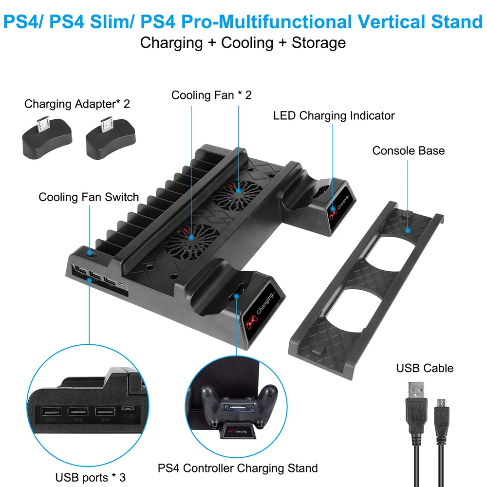 Вертикальная подставка для PS4/Pro/Slim многофункциональный охлаждающий вентилятор
