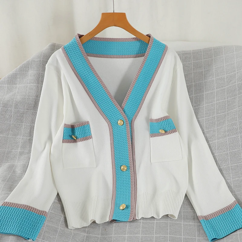 

Женский вязаный кардиган с длинным рукавом, однобортный свободный свитер с V-образным вырезом, верхняя одежда в Корейском стиле, осень 2021