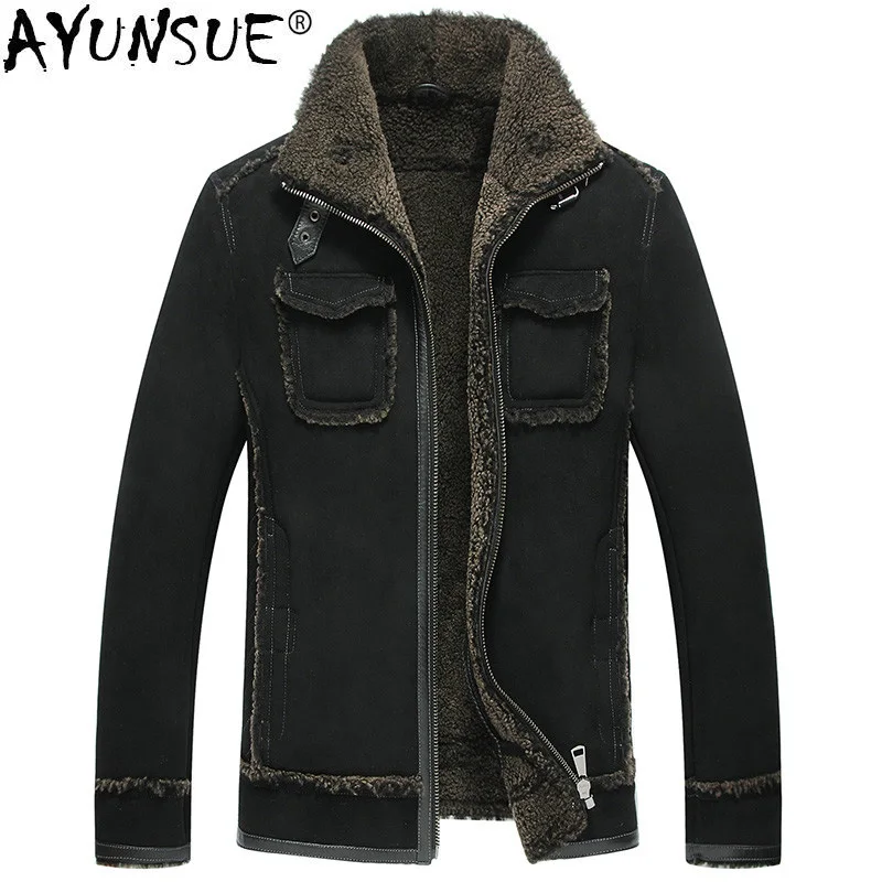 AYUNSUE мужская куртка из натуральной кожи зимнее пальто короткой овечьей шерсти