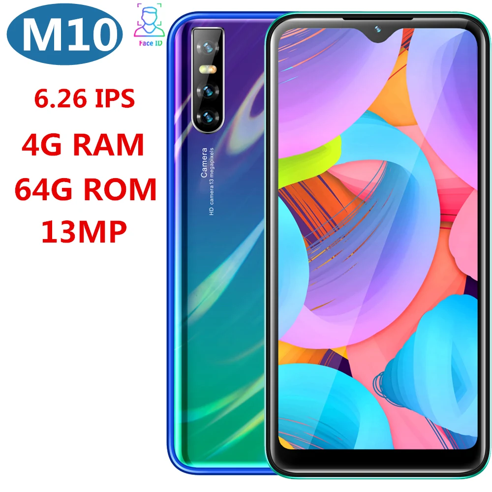 M10, четырехъядерный смартфон, 4 Гб ОЗУ, 64 Гб ПЗУ, 13 МП, 6,26 дюймов, ips, android, мобильные телефоны, 2SIM, дешевые, celulares WCDMA, распознавание лица, разблокирован