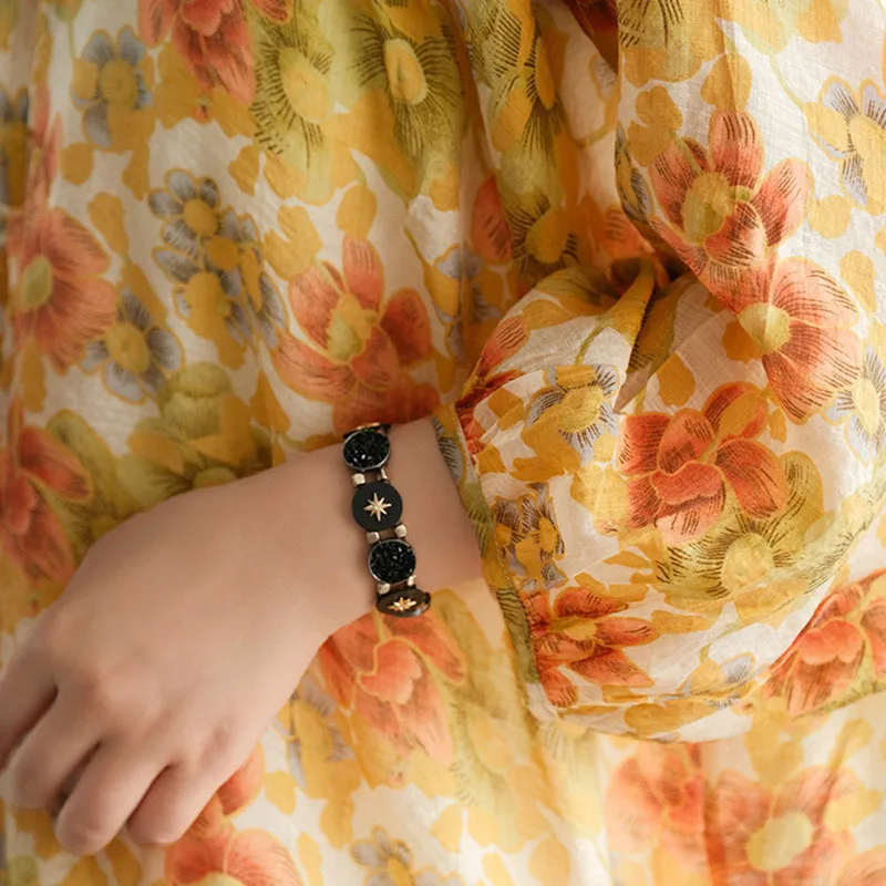 

NINI WONDERLAND Summer 2021 Thin Print Cardigan Shirt Women Three Quarter Sleeve Loose Blouse V Neck Single Breasted Tops Shirt