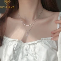 xiyanike silver color new fashion double layer design necklace for women shiny geometric smiling zircon jewelry wedding