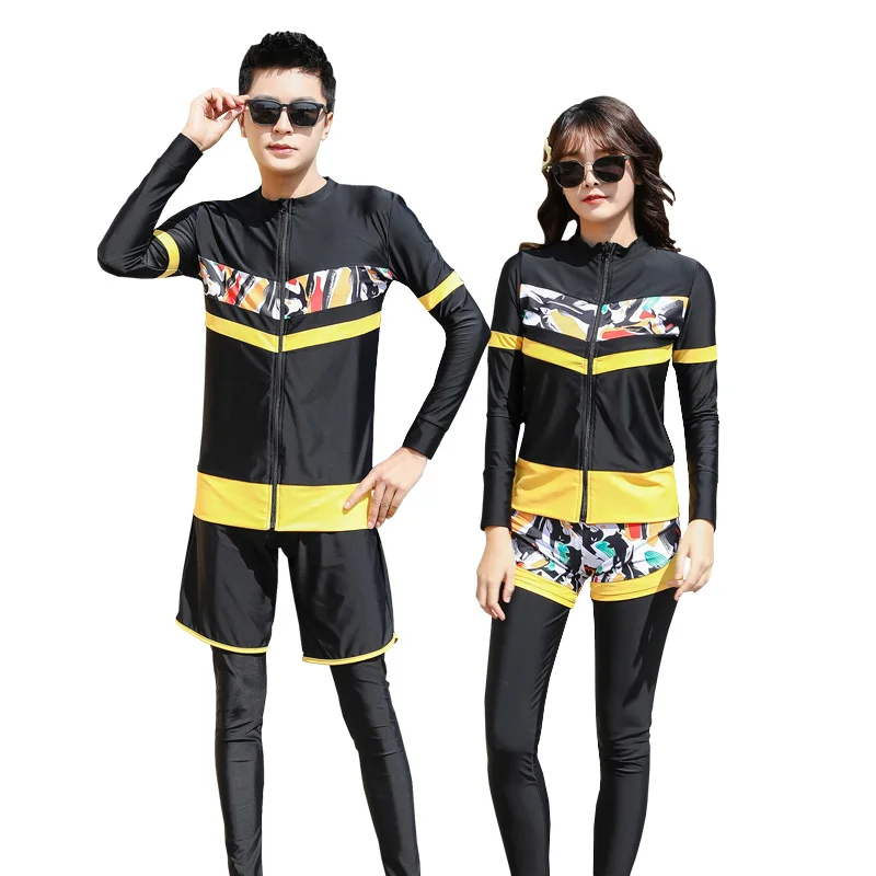 

Couples Sport Swimming Bodysuit Long Sleeve Boyshort Swimsuit Beach Suncreen Suit Surfing Set for Lovers