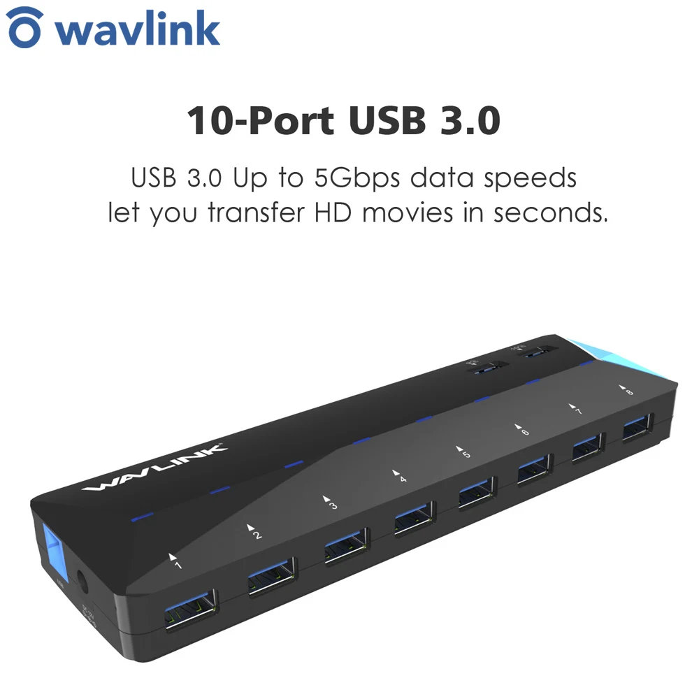 Концентратор с 10 портами s USB 3 0 Суперскоростной адаптером питания 12 В 4A 48 Вт 2