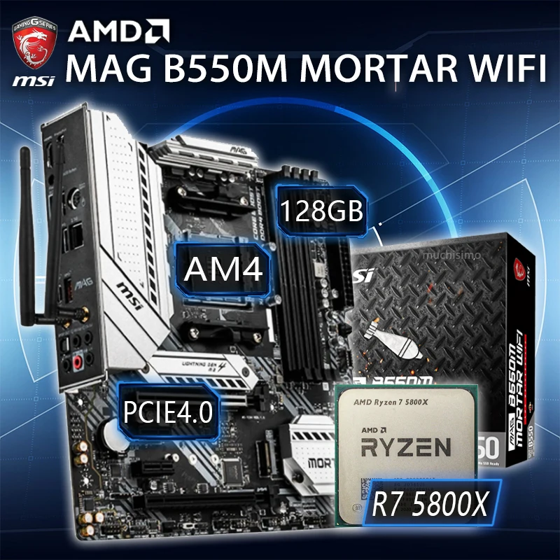 

AM4 MSI MAG B550M MORTAR WIFI Gaming Motherboard Combo AM4 With AMD Ryzen 7 5800X CPU Ryzen Kit AMD B550 Gaming Placa-mãe AM4