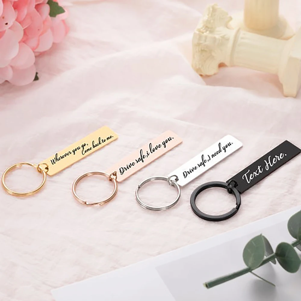 

Mini-World Classic Simple Custom Engraved Name Date Coordinate ID Bar Keychain Stainless Steel Keyring Personalized Jewelry Gift