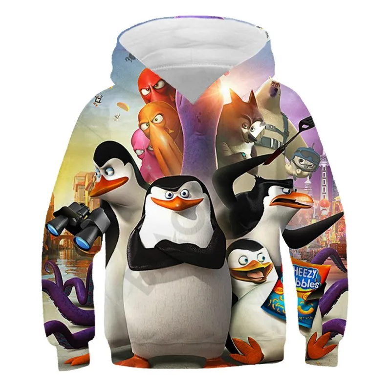 

Boy's 3D Cartoon Hooded Madagascar Sweatshirt Anime Harajuku Fashion Casual Hoodie Penguin Lion Tiger Spring Autumn Shirt