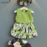 2021 summer new childrens clothing baby girls clothes set sleeveless top flower skirt toddler girls tracksuit