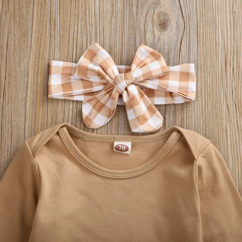 

Goocheer 3PCS Baby Girl Clothes Set Toddler Newborn Fall Long Sleeve Bodysuit Tops Plaid Shorts Headband Outfit Clothing 0-24M