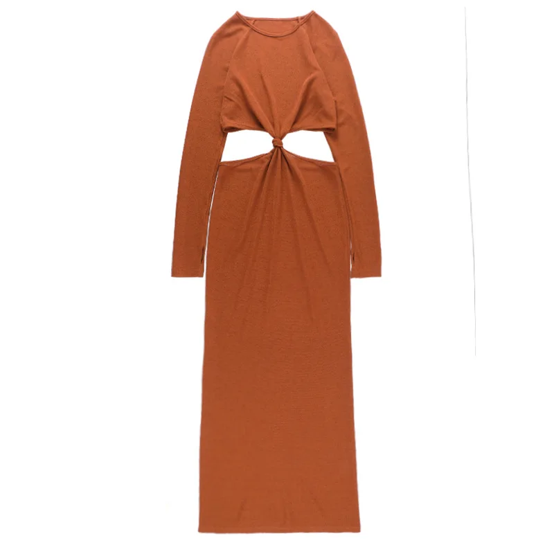 

2021 European and American summer twisted long-sleeved dress women's fashion small incense wind package hip one-step skirt