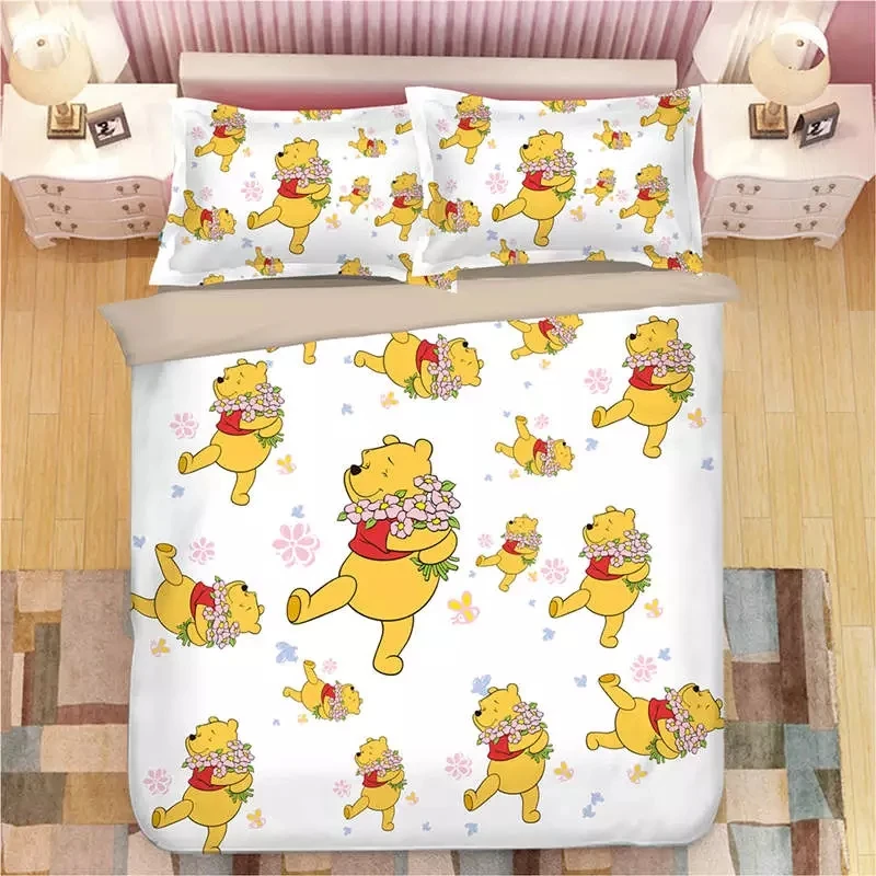 

Cartoons Disney Winnie the Pooh Bedding Set Twin Size Duvet Cover for Kids Bedroom Boys Double Bed Set Single Queen King
