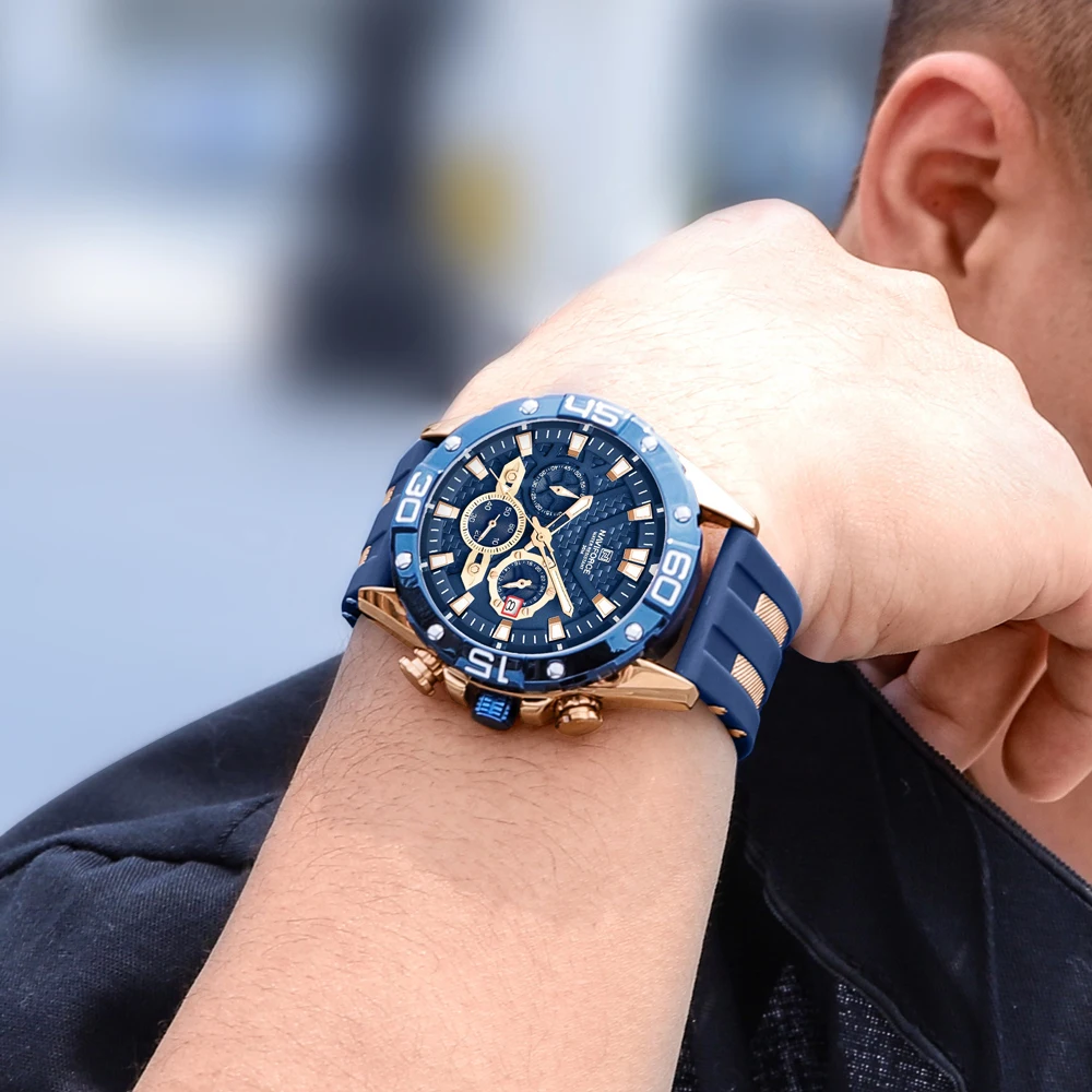 NAVIFORCE Роскошные мужские часы из ТПУ ремешок модные спортивные кварцевые Топ