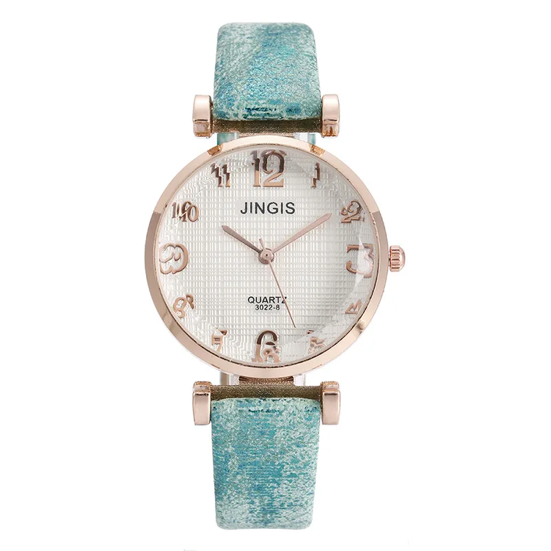 

100pcs/lot new personality flash powder women's belt fashion watch popular spherical glass rose gold digital gift watch