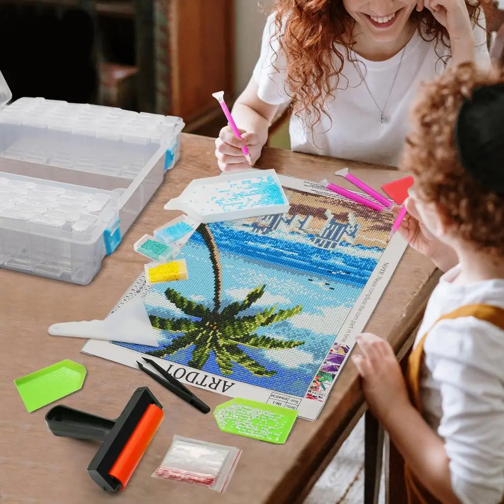 

5d Diamond Painting Tools Kits with Storage Box for Diamond Embroidery Accessories 64 Grids Beads Storage Container