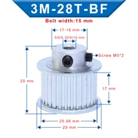 3m 28t pulley bf shape inner bore 566 35810 mm aluminum pulley wheel slot width 17 mm for 3m rubber timing belt width 15 mm