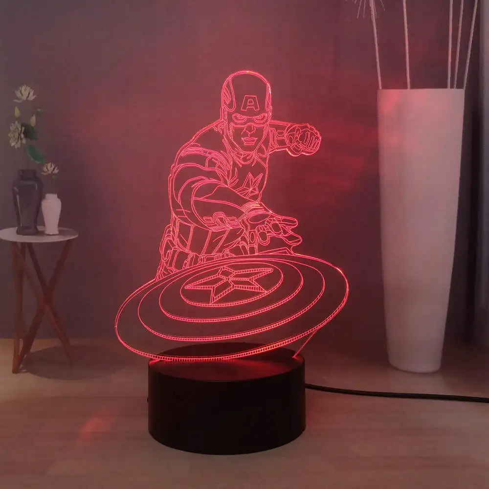 Капитан Америка 3D оптическая настольная лампа Marvel Comic Superhero USB Touch многоцветный
