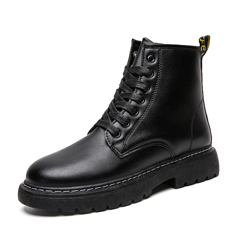 Boots Men Boots Leather Ankle Lace up military boots caterpillar Black Outdoor work fashion shoes