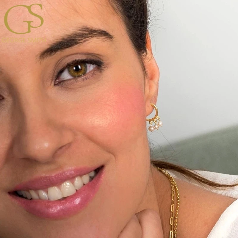 

GS Shiny Three Pearl Beads Pendant Dangle Drop Earrings for Women Genuine 100% 925 Sterling Silver Fine Jewelry Wholesale