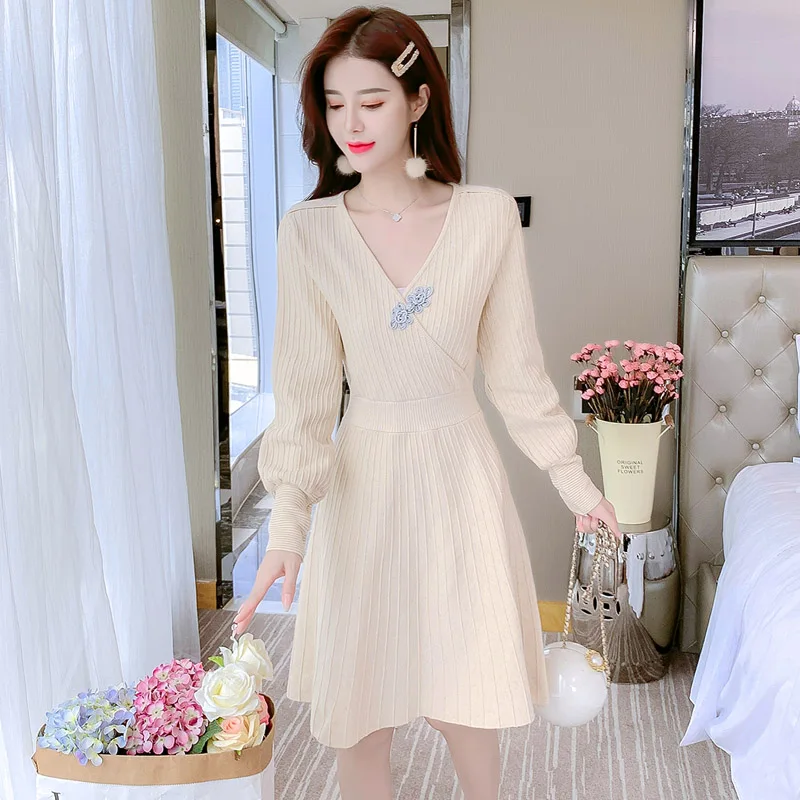 

Женское платье в Корейском стиле, однотонное офисное платье в стиле пэчворк во французском стиле с длинным рукавом, осень-весна 2021