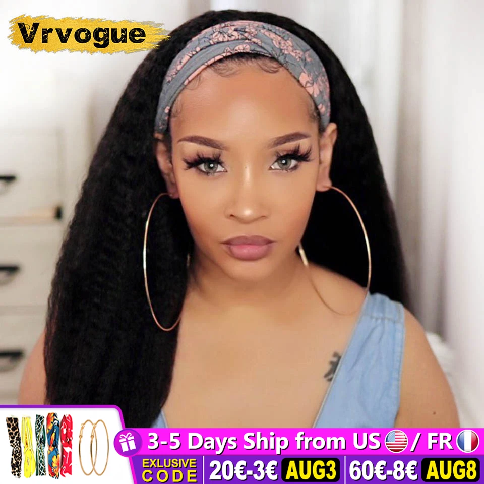 

Парик с головной повязкой, человеческие волосы, бразильские, кудрявые, прямые, человеческие волосы, парики для черных женщин, бесклеевая, по...