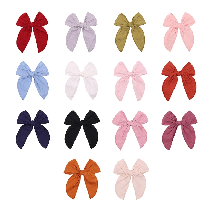 

72XC 14 Pcs/Pack 4.5in Bow Hair Clips Handmade Baby Girls Bowknot Hairpin Solid Color Boutique Barrettes