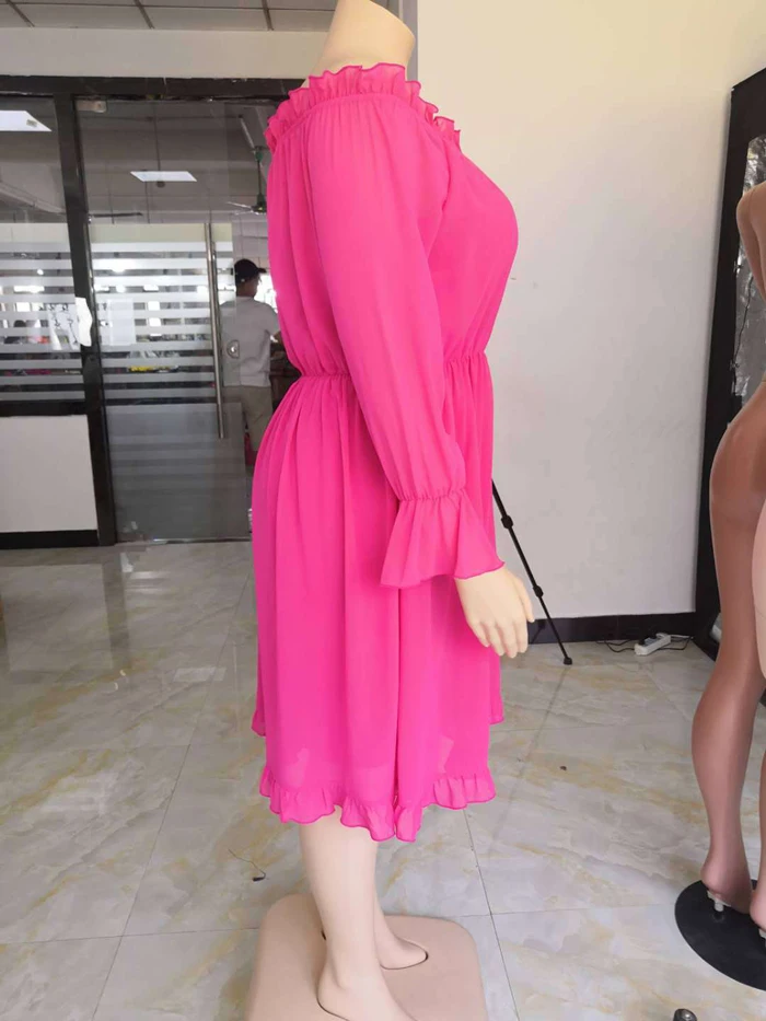 

2021 New Fat Woman Lotus Sleeve Dress for Women Chiffon Plus Size 5XL Rose Blue Yellow CFX88-300