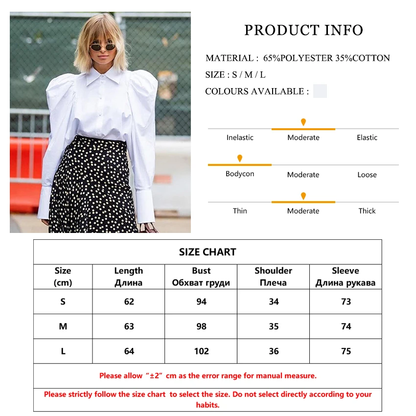 

Clacive Fashion White Puff Long Sleeve Women Blouse Casual Lapel Single Breasted Office Ladies Shirt Ruched Gothic Female Tops