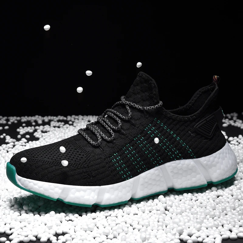 

Light running shoes men's popcorn soft elastic sneakers breathable mesh large size luminous laces sports student brand shoes