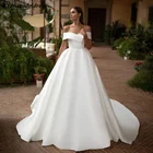 Винтажное атласное свадебное платье с открытыми плечами 2022 милое ТРАПЕЦИЕВИДНОЕ ПЛАТЬЕ со шлейфом принцесса для невесты взрослые Vestido De Noiva