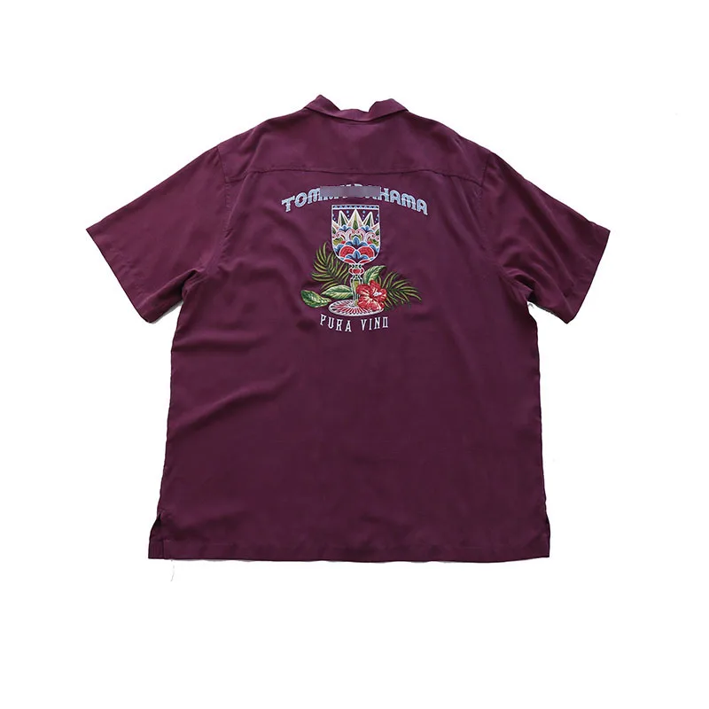 100 шелковая рубашка с короткими рукавами для мужчин в винтажном стиле вышивкой