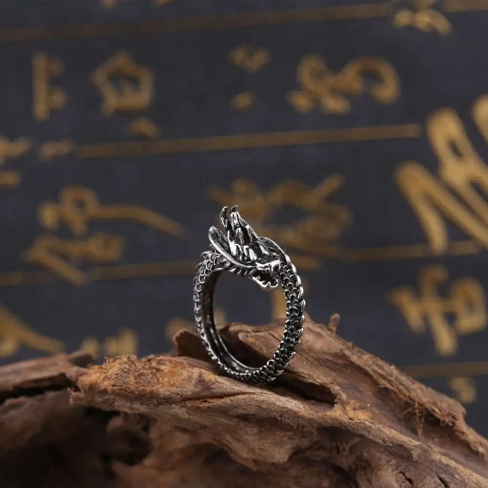 

2020 retro dragon rings male trendy man domineering exaggerated opening man index finger rings fashion jewelry