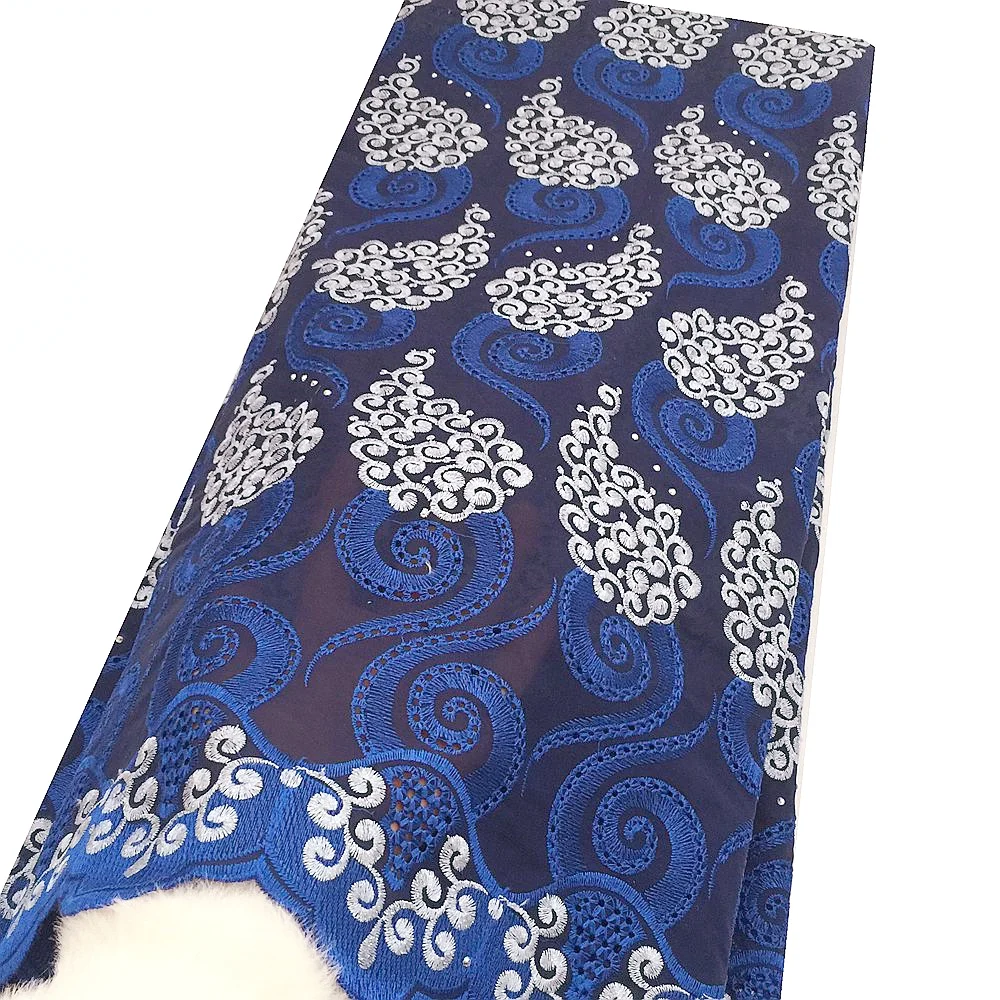 

Embroidered Swiss Voile Lace In Switzerland Royal Blue Latest African Laces 2021 High Quality Stones Swiss Lace Cotton Fabric