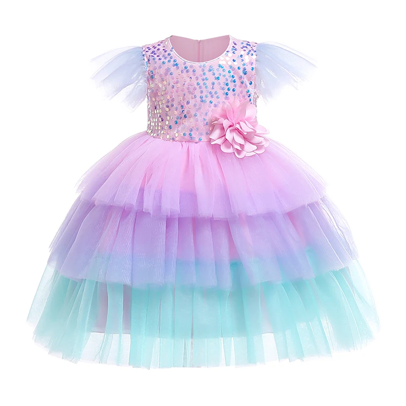 Детское платье принцессы с блестками оборками на рукавах | Детская одежда и обувь