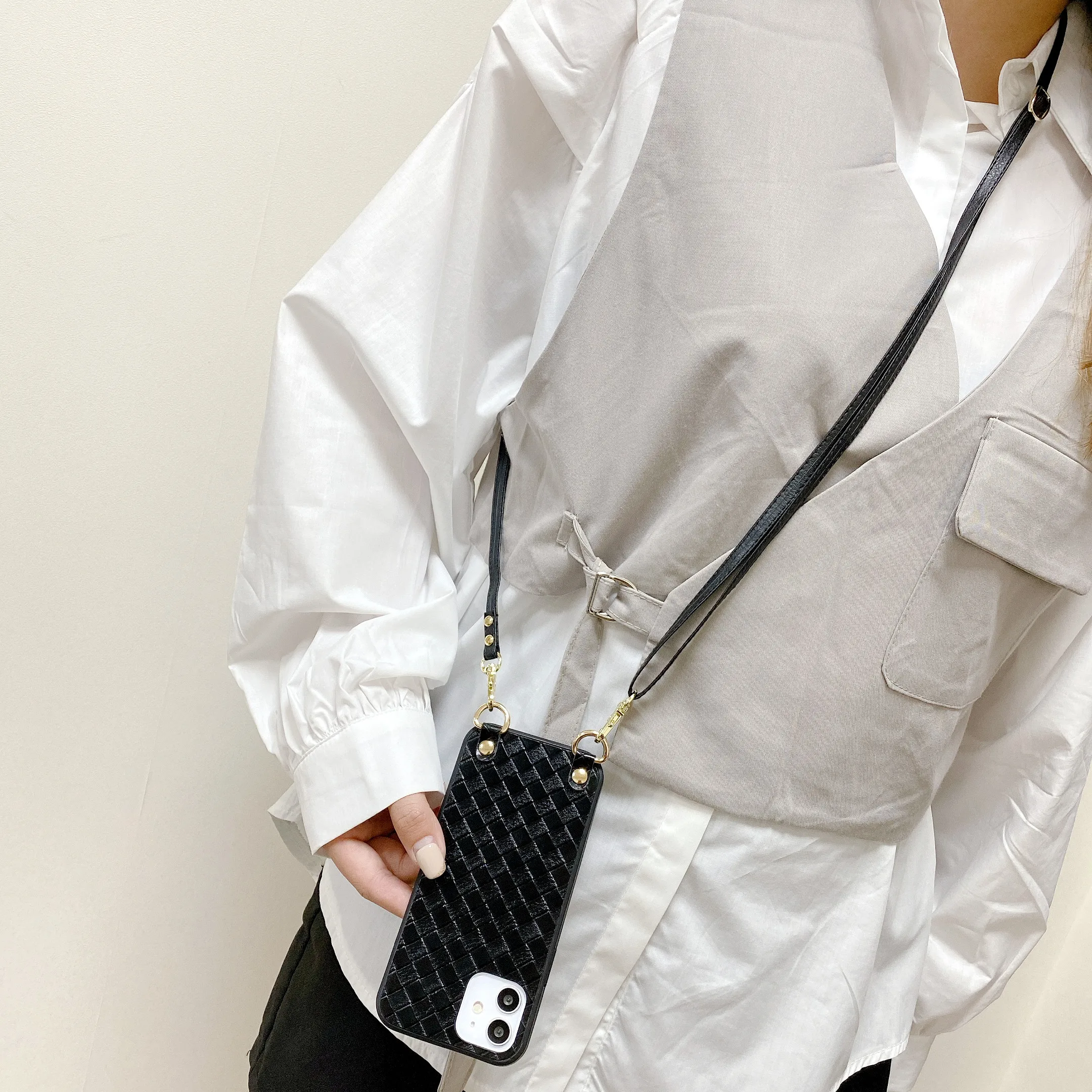 

Classic Woven Pattern Texture Leather Effect Case For Samsung Galaxy Note 20 S20 Ultra S10 S9 A51 A71 With Neck Strap Crossbody