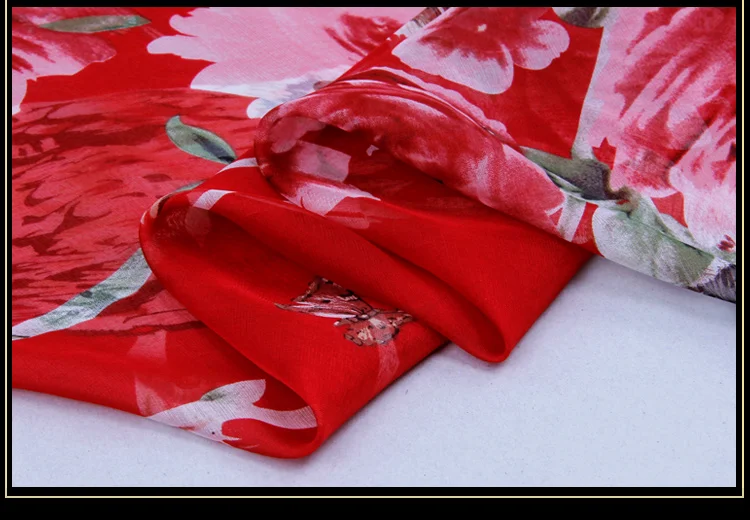поставщик ткани 2021 новые модные платья с красными цветами шелковый шелк