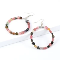 women natural stone colorful tourmaline dangling earrings luxury large round circle hanging pierced earring female jewelry gifts