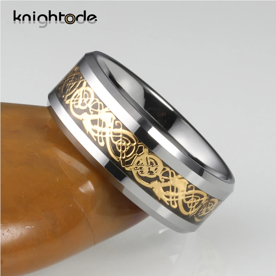 8 мм вольфрамовое Карбидное юбилейное кольцо золотой дракон черное углеродное