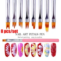 8pcs nail bloom flower nail art brush pen gel uv nail painting flower drawing pen acrylic gel nail painting brush liner diy
