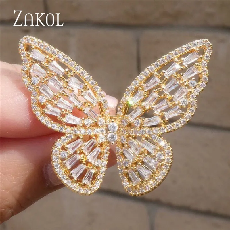 Женское кольцо с бабочкой ZAKOL золотого и серебряного цвета из сплава обручальное