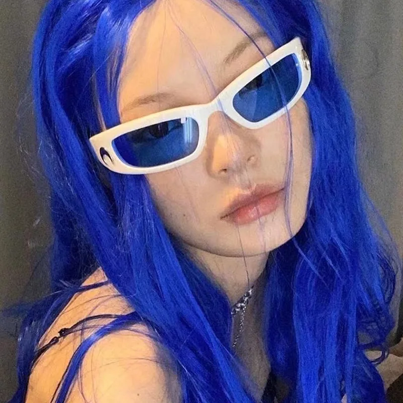 

fashion small moon sunglasses women men 2021 brand designer unisex steampunk goggles blue white black oculos de sol feminin