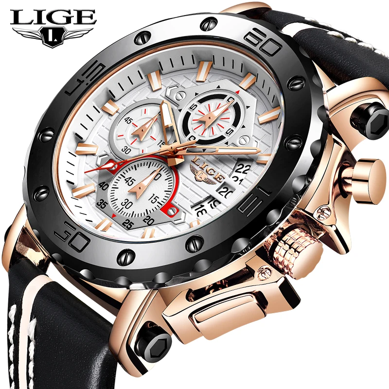 

2021 Top Brand LIGE Men Watches Fashion Sport Leather Watch Mens Luxury Date Waterproof Quartz Chronograph Relogio Masculino+Box