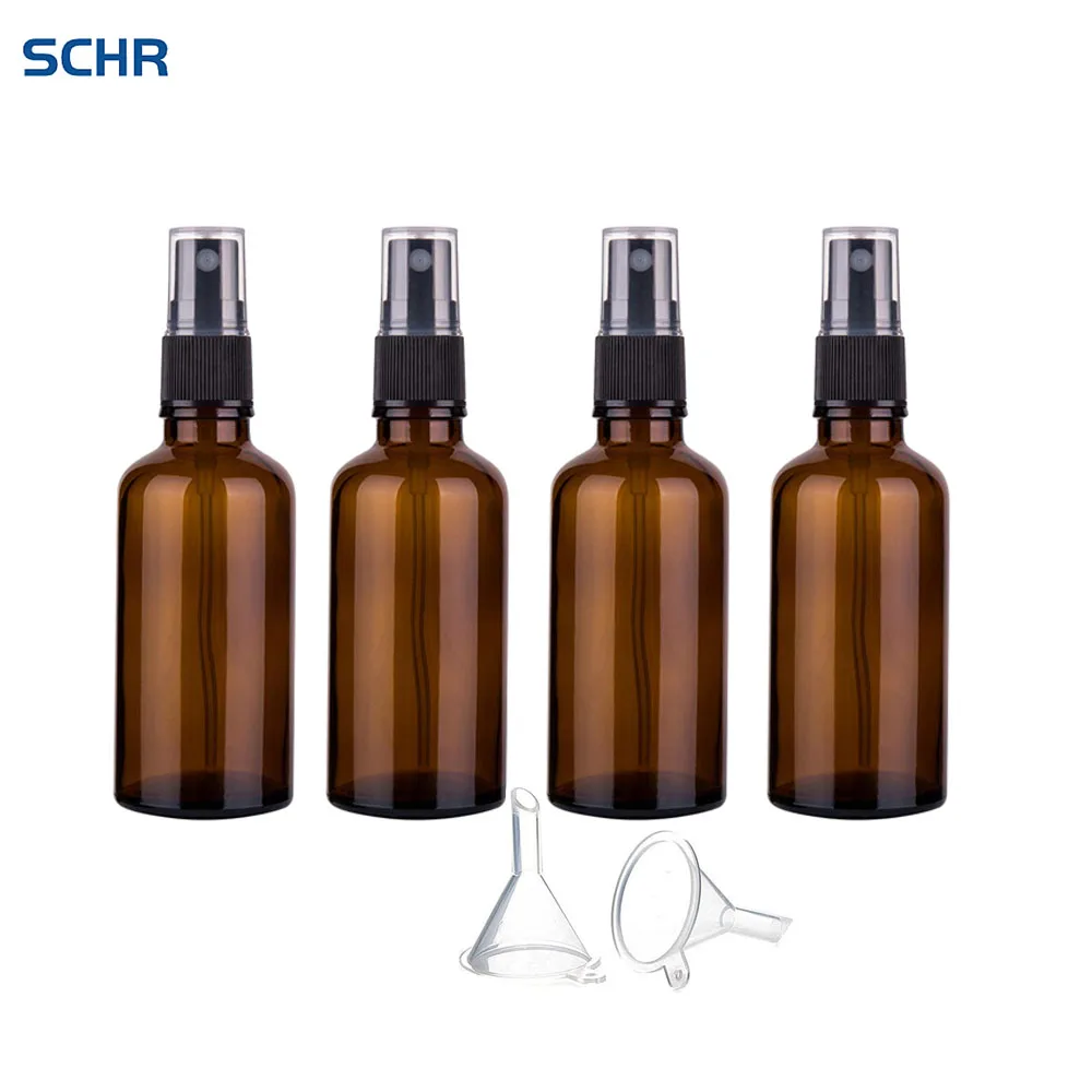 

4pcs 50ml Amber Glass Spray Bottle Fine Mist Sprayer Aromatherapy Perfume Atomizer Cosmetic Container Essential Oil Dispenser