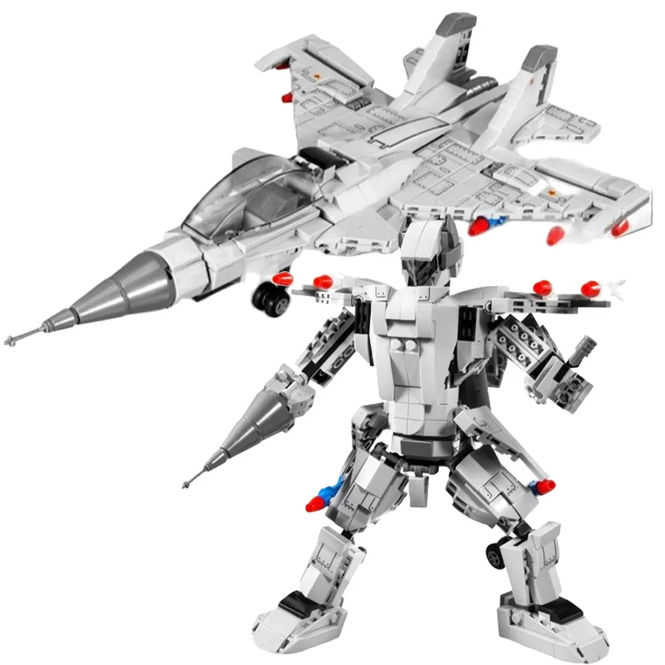 

617pcs SU-27 Fighter 2 in 1 Transformation Robot Mecha Building Blocks with 4 Figures Military Bricks Toys for Children