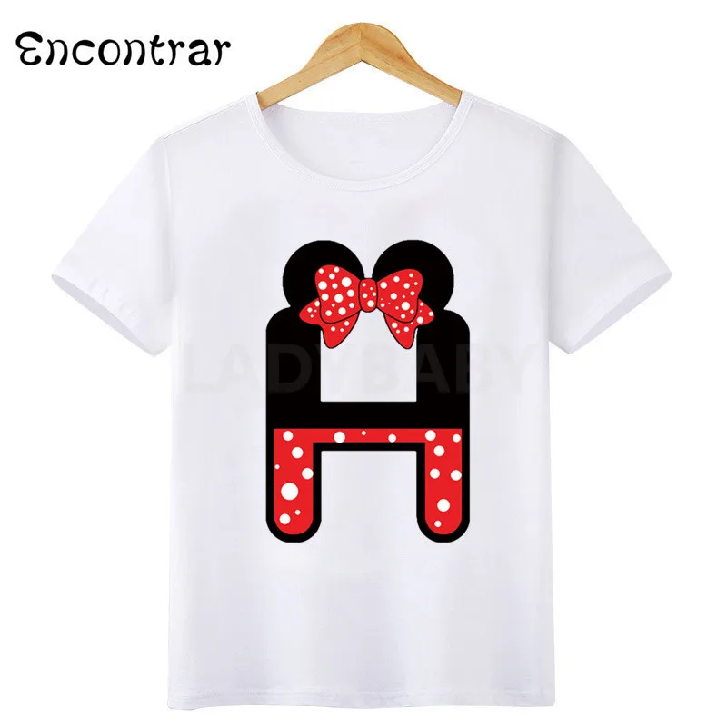 Baby Girls Cute Mouse 26 Letters Print T shirt Cartoon Funny Kids T-shirts Boys Clothes Children Summer Tops,HKP2463