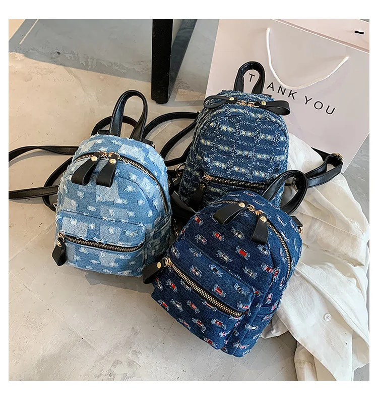 

Mini Vintage Style High Quality Jeans Backpacks Bags Small Size Shoulder Bag Denim Travel Bags Kroean Style Bags 2020 Hot Sale